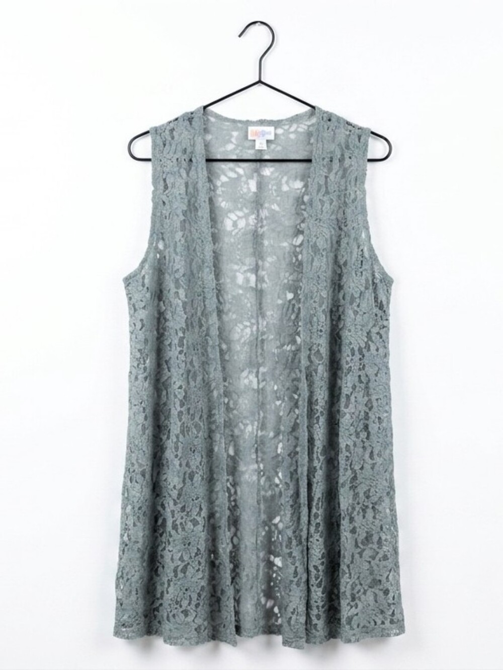 LuLaRoe Joy Sage Green Sheer Floral Lace Long Duster Vest Women's Size M